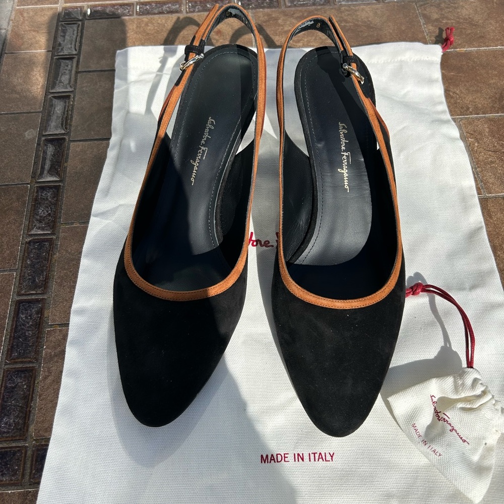 Salvatore Ferragamo Black and Brown Heels, size 10B